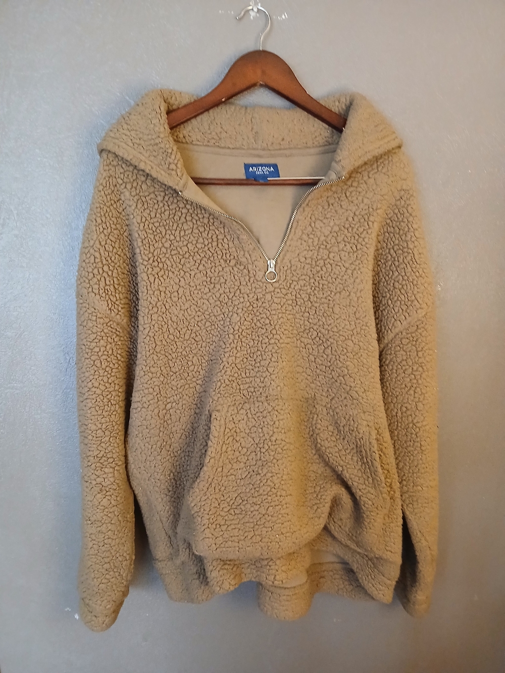 Arizona Jean Company Beige Sherpa Half-Zip Women's Pullover Sweater, XL